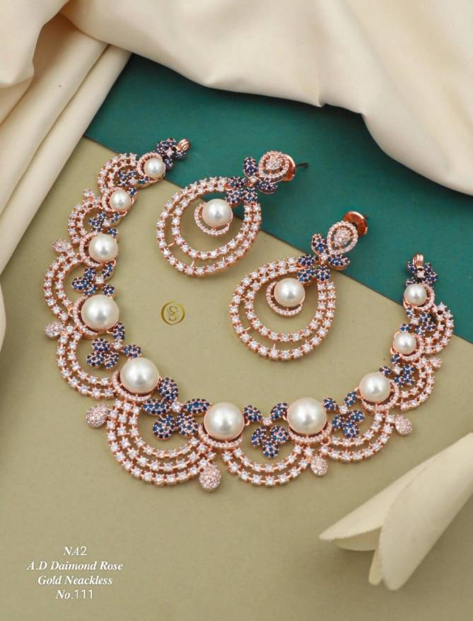 Elegance Fancy Rose Gold And Silver Diamond Necklace Set 3 Wholesale In India
